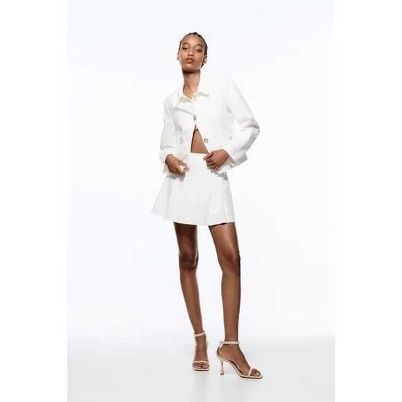 NWT Zara Sz S White Jacket Blazer Professional Career Casual Gold Buttons Lined - Picture 2 of 15